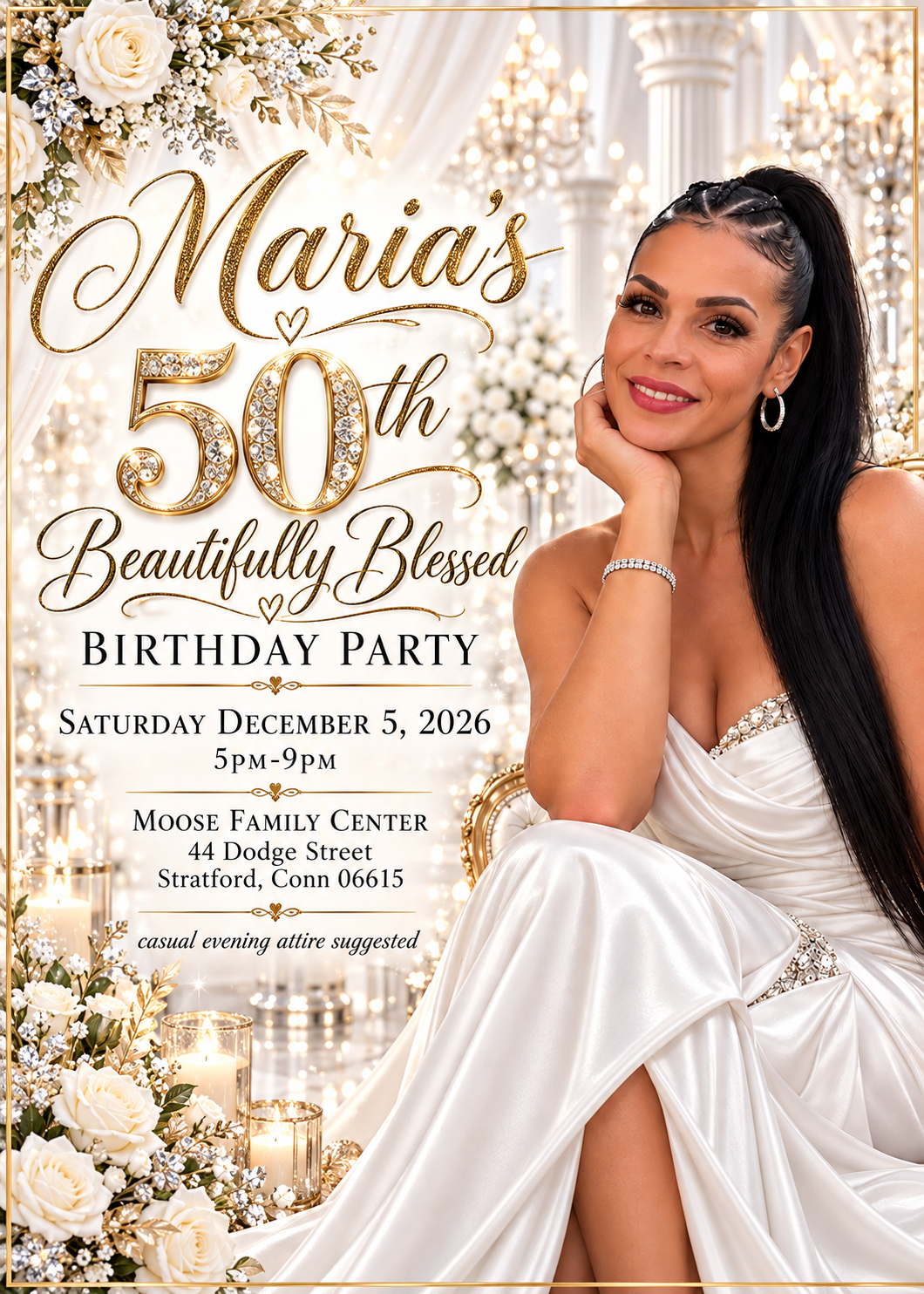 Maria's 50th Beautifully Blessed Birthday Party invitation with event details